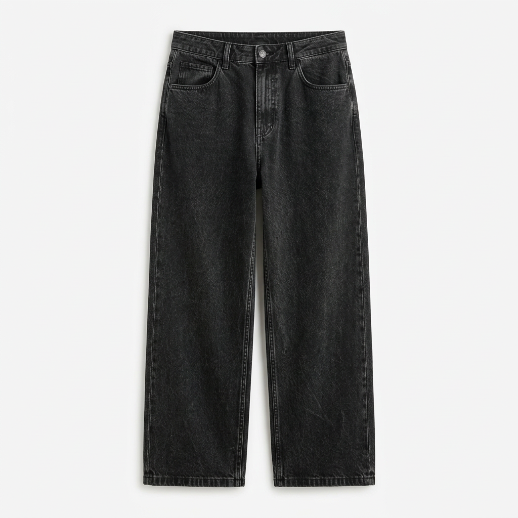 Men's Wide Leg Jeans – Loose Fit Baggy Jeans with Straight Leg, Five Pocket, Black or Blue, S–3XL – Hommes