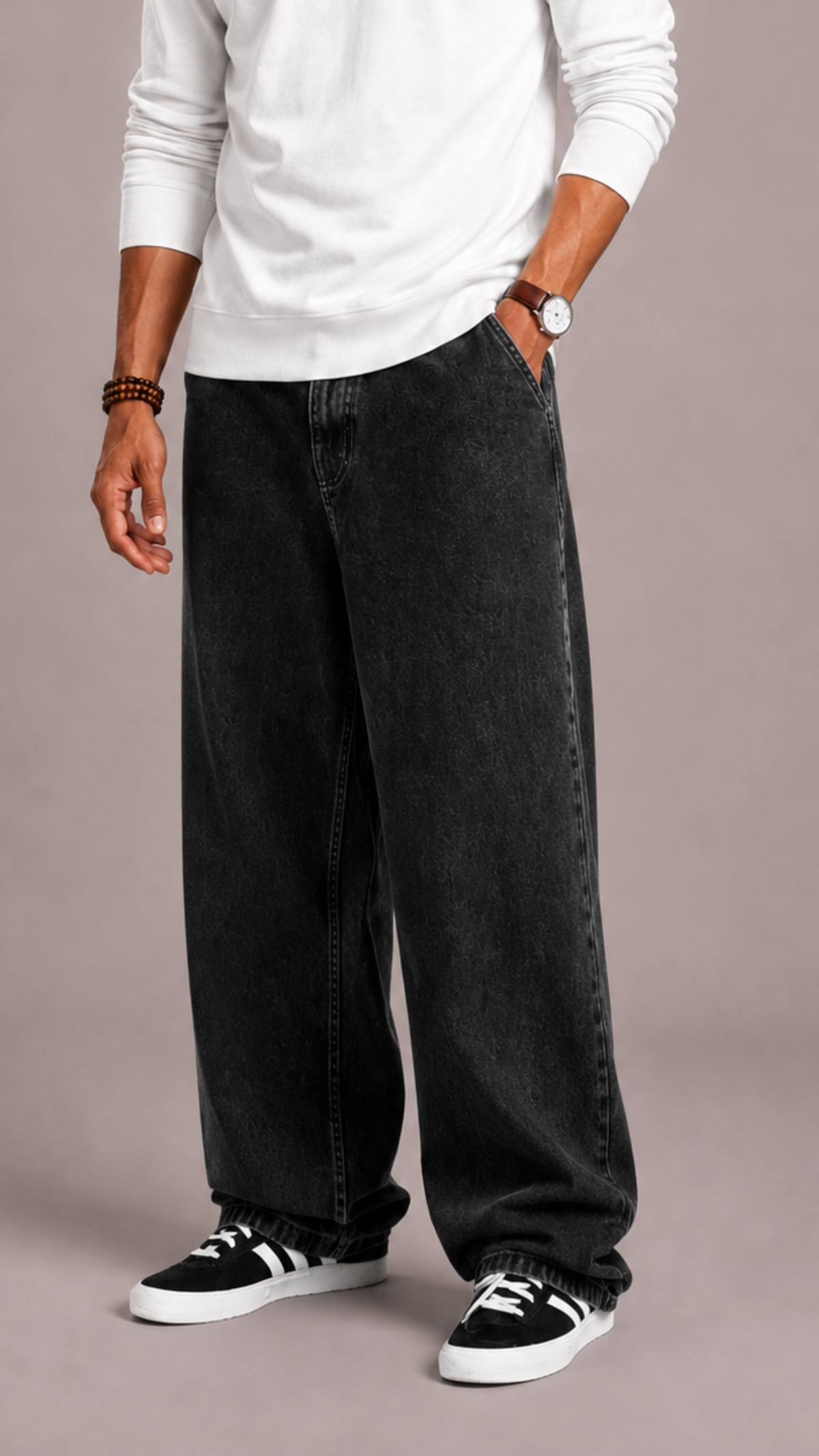 Men's Wide Leg Jeans – Loose Fit Baggy Jeans with Straight Leg, Five Pocket, Black or Blue, S–3XL – Hommes