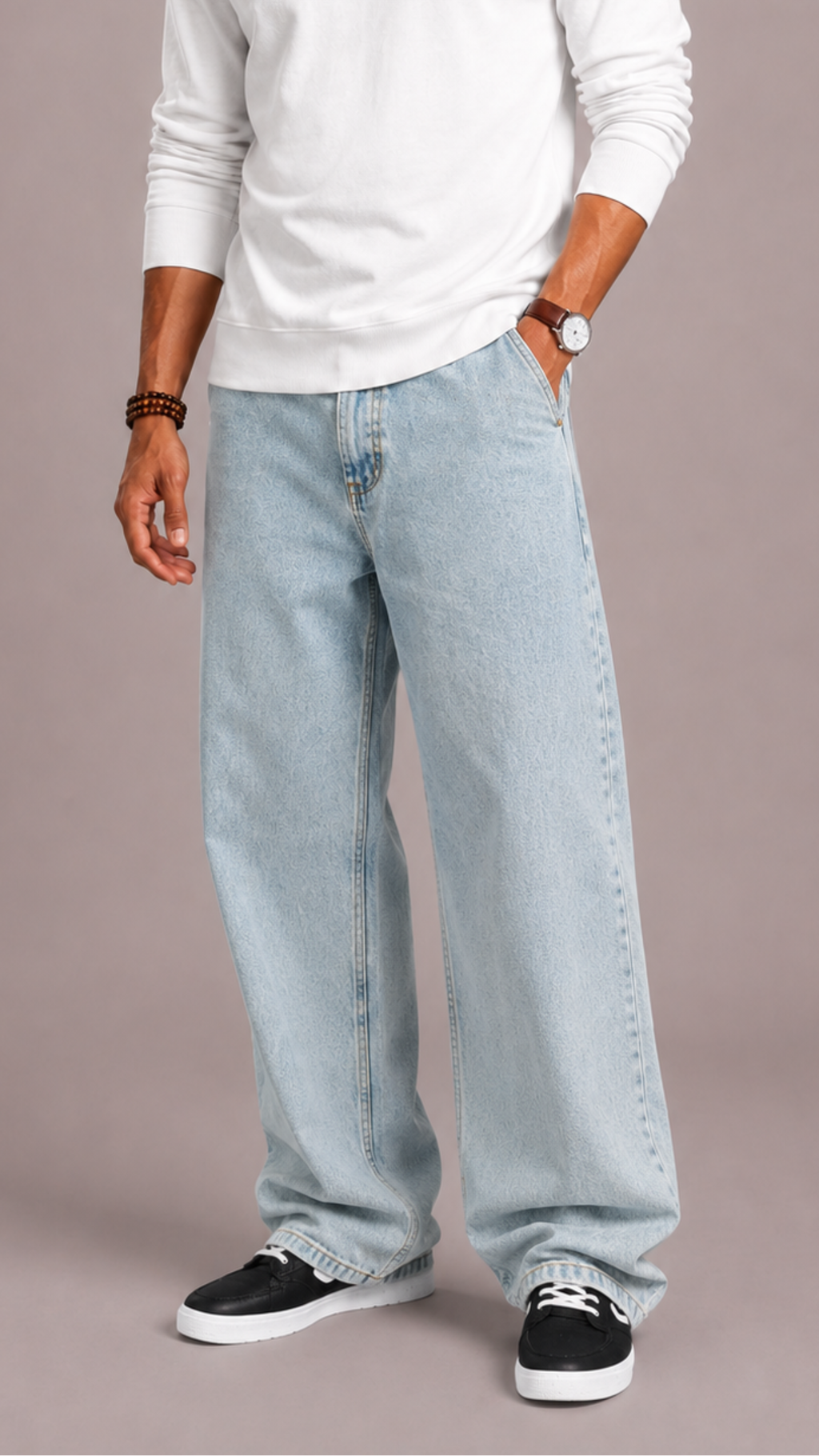 Men's Wide Leg Jeans – Loose Fit Baggy Jeans with Straight Leg, Five Pocket, Black or Blue, S–3XL – Hommes