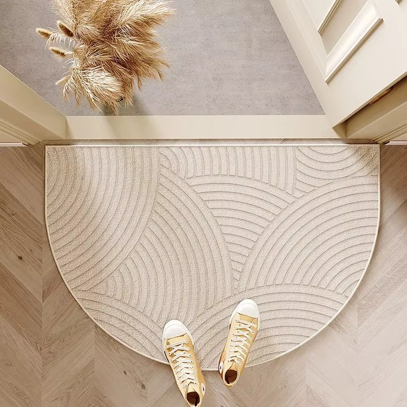 Half Round Striped Doormat – Non-Slip Velvet Front Door Mat for Indoor & Outdoor, 20 x 31 in, 6 Designs