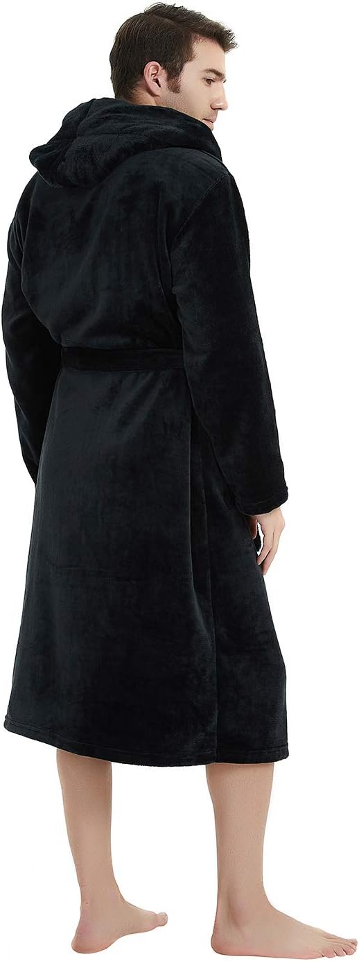 Men's Fleece Robe with Hood – Soft Two-Tone Hooded Bathrobe with Pockets & Belt, Machine Washable, S–3XL – Calico