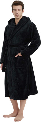 Men's Fleece Robe with Hood – Soft Two-Tone Hooded Bathrobe with Pockets & Belt, Machine Washable, S–3XL – Calico