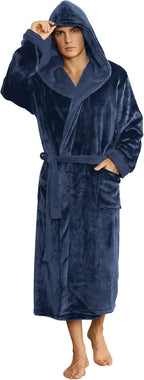 Men's Fleece Robe with Hood – Soft Two-Tone Hooded Bathrobe with Pockets & Belt, Machine Washable, S–3XL – Calico