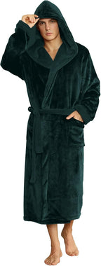 Men's Fleece Robe with Hood – Soft Two-Tone Hooded Bathrobe with Pockets & Belt, Machine Washable, S–3XL – Calico