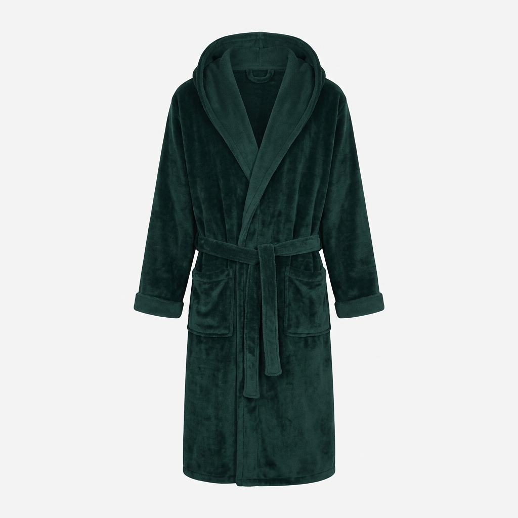 Men's Fleece Robe with Hood – Soft Two-Tone Hooded Bathrobe with Pockets & Belt, Machine Washable, S–3XL – Calico
