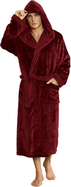 Men's Fleece Robe with Hood – Soft Two-Tone Hooded Bathrobe with Pockets & Belt, Machine Washable, S–3XL – Calico