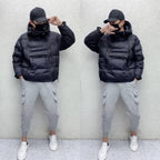 Men's Puffer Jacket with Hood – Shiny Quilted Winter Coat with Double Zipper, Black, M-5XL – Hommes Winter Warmer
