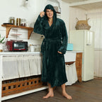 Men's Fleece Robe with Hood – Soft Two-Tone Hooded Bathrobe with Pockets & Belt, Machine Washable, S–3XL – Calico
