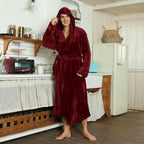Men's Fleece Robe with Hood – Soft Two-Tone Hooded Bathrobe with Pockets & Belt, Machine Washable, S–3XL – Calico