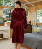 Men's Fleece Robe with Hood – Soft Two-Tone Hooded Bathrobe with Pockets & Belt, Machine Washable, S–3XL – Calico
