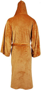 Men's Long Flannel Robe with Hood – Warm Extra-Long Hooded Bathrobe with Belt, Absorbent, Black or Brown – Hommes