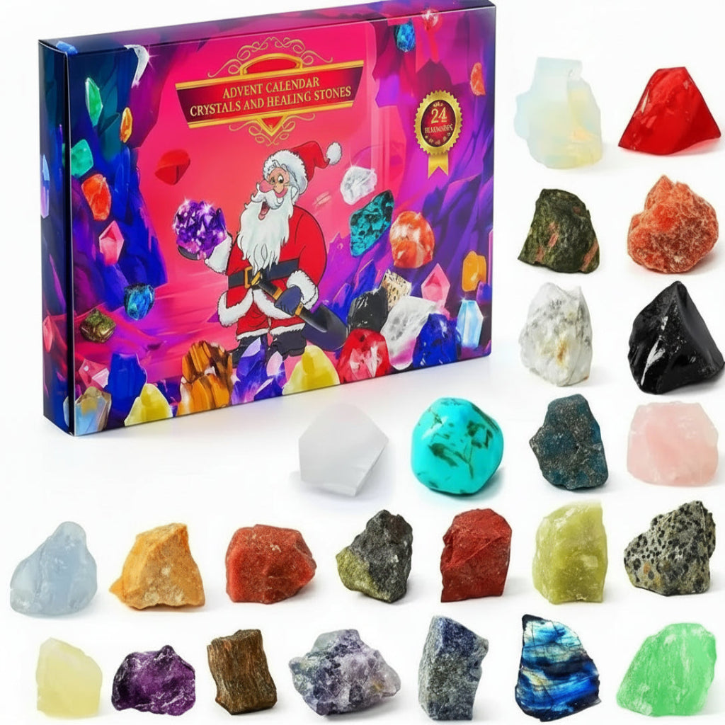 Gemstone Advent Calendar – 24 Natural Crystals & Stones for the Christmas Countdown, Rock Collection Gift, 2 Styles