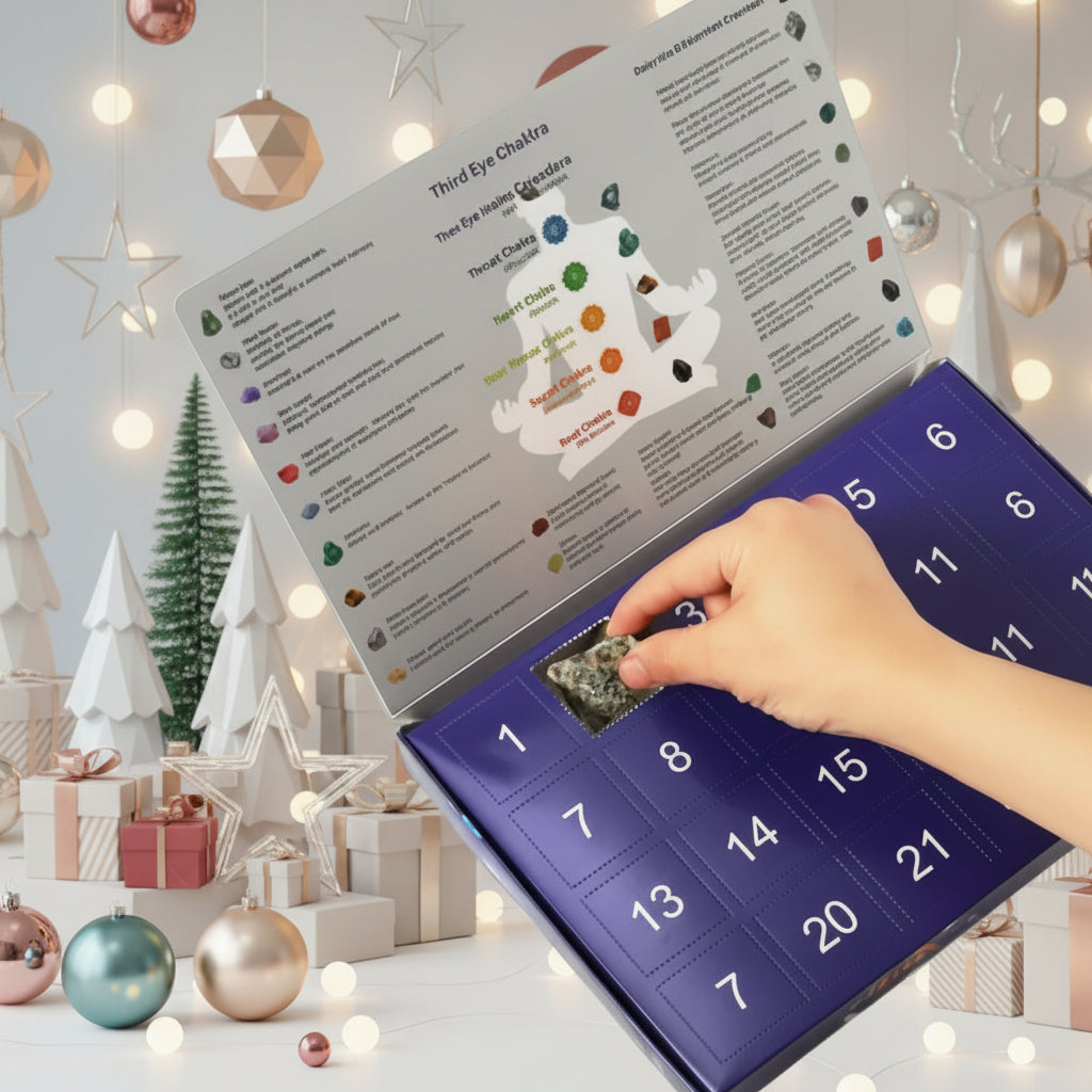 Gemstone Advent Calendar – 24 Natural Crystals & Stones for the Christmas Countdown, Rock Collection Gift, 2 Styles