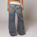 Women's Baggy Jeans with Statement Seams – Wide Leg Jeans with Ribbed Comfort Waistband, Light Blue, S–2XL – Sephira