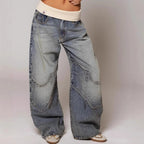 Women's Baggy Jeans with Statement Seams – Wide Leg Jeans with Ribbed Comfort Waistband, Light Blue, S–2XL – Sephira