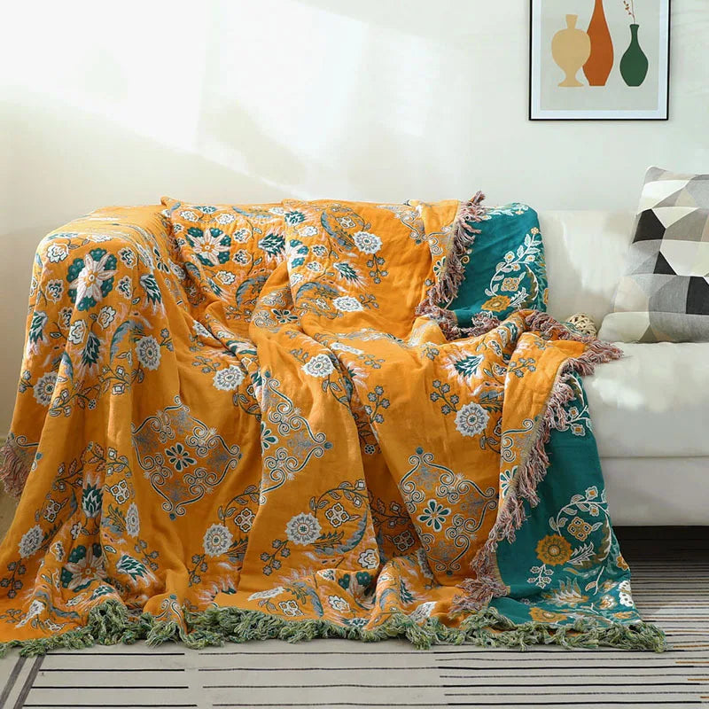 Soft Throw Blanket with Timeless Design – Lightweight Couch Throw & Bedspread, Orange or Yellow, 3 Sizes