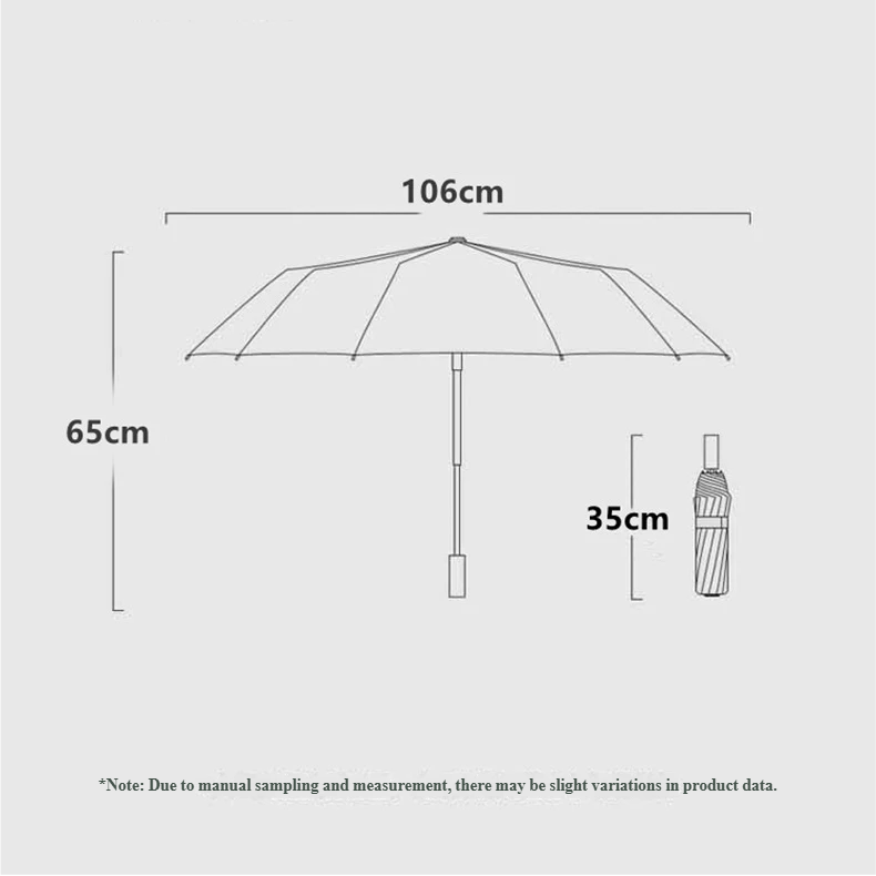 Automatic Folding Umbrella with Wooden Handle – Windproof Large Canopy Rain Umbrella, Black, Navy or Red