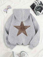 Women's Hoodie with Leopard Star Back Print – Casual Graphic Hooded Sweatshirt, Blue or Silver, S–XL – Flōre