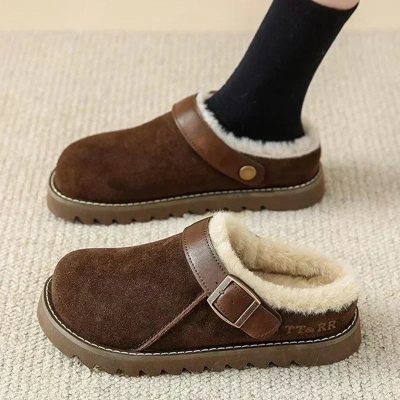 Women's Warm Clogs – Fleece Lined Winter Slippers & Mules with Soft Lining, Brown, EU 35–43 – Isana