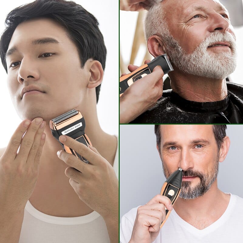 3-in-1 Trimmer – Rechargeable Beard Trimmer, Nose Hair Trimmer & Shaver with 3 Attachments, Compact for Travel