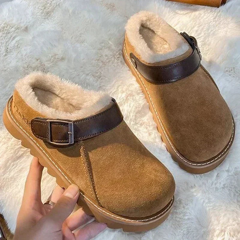 Women's Warm Clogs – Fleece Lined Winter Slippers & Mules with Soft Lining, Brown, EU 35–43 – Isana