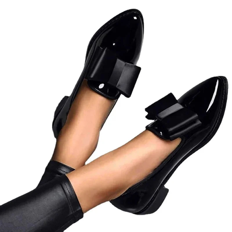 Penelope Bow Tie Loafers Patent Leather Pointed Toe Cushioned Insole
