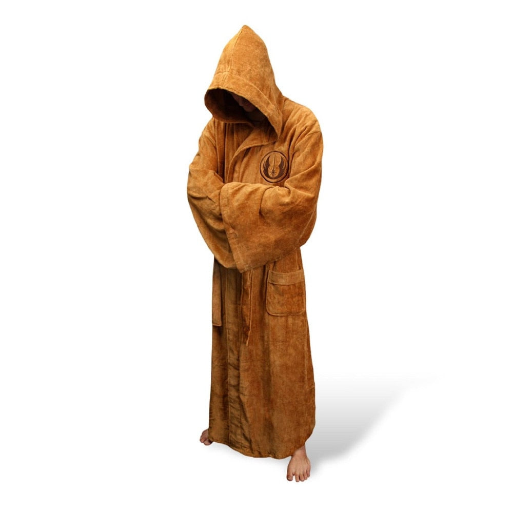 Men's Long Flannel Robe with Hood – Warm Extra-Long Hooded Bathrobe with Belt, Absorbent, Black or Brown – Hommes