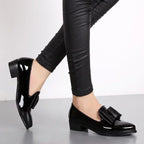 Penelope Bow Tie Loafers Patent Leather Pointed Toe Cushioned Insole