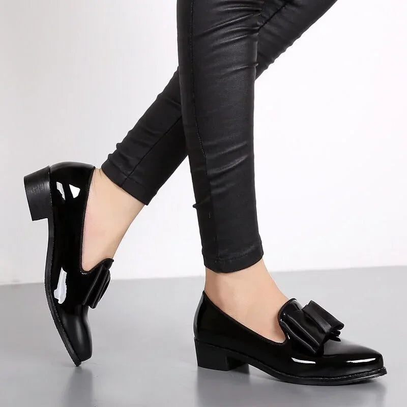 Penelope Bow Tie Loafers Patent Leather Pointed Toe Cushioned Insole
