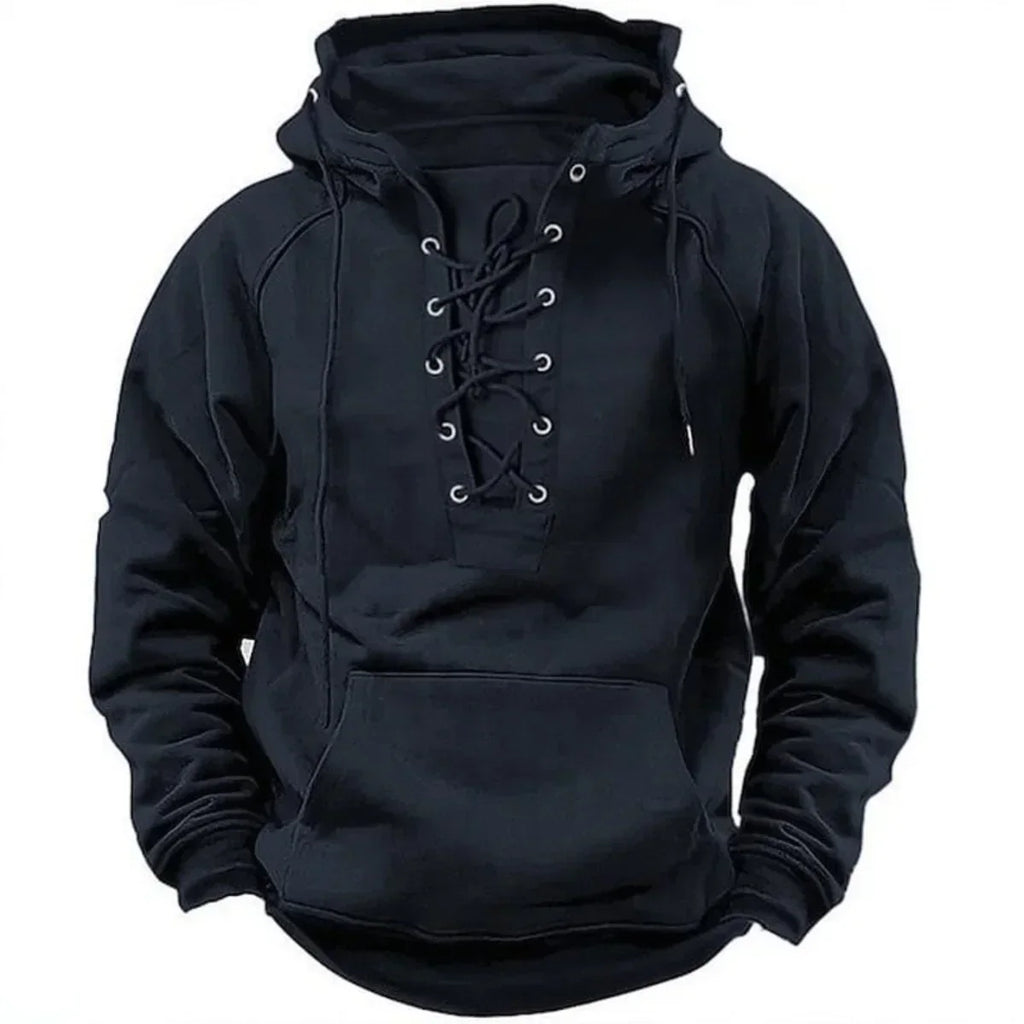 Men's Lace Up Hoodie – Hooded Sweatshirt with Lace-Up Neckline & Kangaroo Pocket, 6 Colors, S–3XL – Mane
