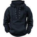 Men's Lace Up Hoodie – Hooded Sweatshirt with Lace-Up Neckline & Kangaroo Pocket, 6 Colors, S–3XL – Mane