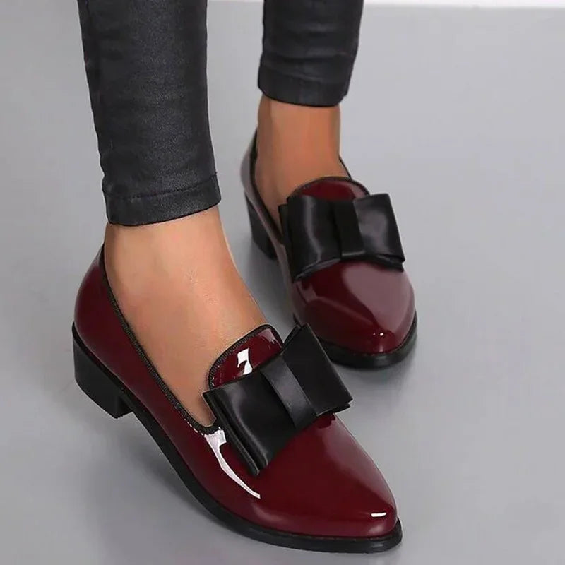Penelope Bow Tie Loafers Patent Leather Pointed Toe Cushioned Insole