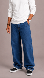 Men's Wide Leg Jeans – Loose Fit Baggy Jeans with Straight Leg, Five Pocket, Black or Blue, S–3XL – Hommes