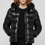 Men's Quilted Jacket with Hood – Shiny Winter Coat with Elastic Cuffs & Slant Pockets, Black or Red, S-6XL – Calico