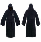 Men's Long Flannel Robe with Hood – Warm Extra-Long Hooded Bathrobe with Belt, Absorbent, Black or Brown – Hommes