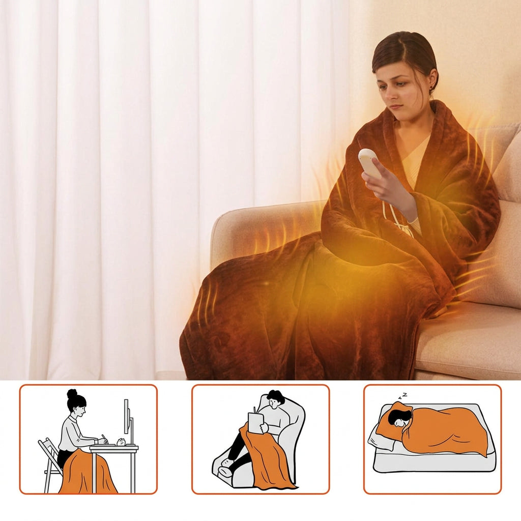 Electric Heated Flannel Blanket 59 x 50 in – 6 Heat Settings, 1–8 Hour Timer, Overheat Protection, Machine Washable