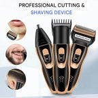 3-in-1 Trimmer – Rechargeable Beard Trimmer, Nose Hair Trimmer & Shaver with 3 Attachments, Compact for Travel
