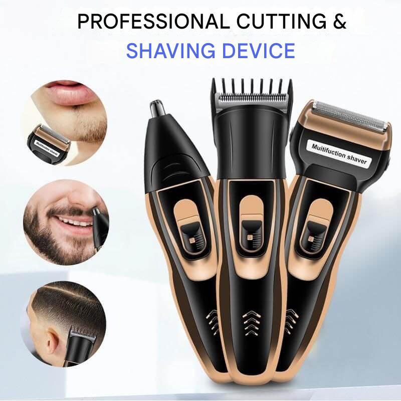 3-in-1 Trimmer – Rechargeable Beard Trimmer, Nose Hair Trimmer & Shaver with 3 Attachments, Compact for Travel