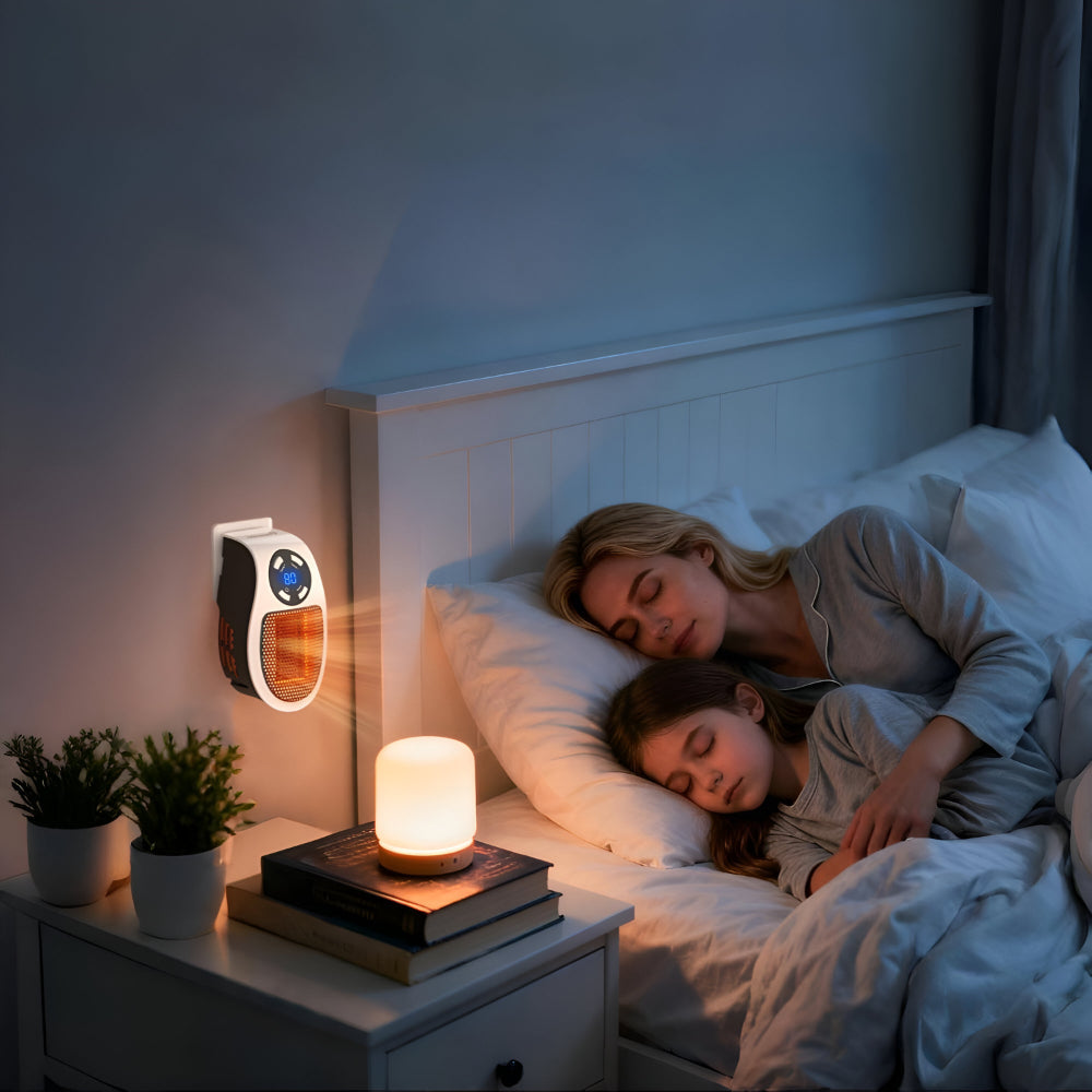 Plug-In Space Heater 350W – Mini Ceramic Wall Outlet Heater with Thermostat, 1-12 Hour Timer & LED Display, Bathroom & Office