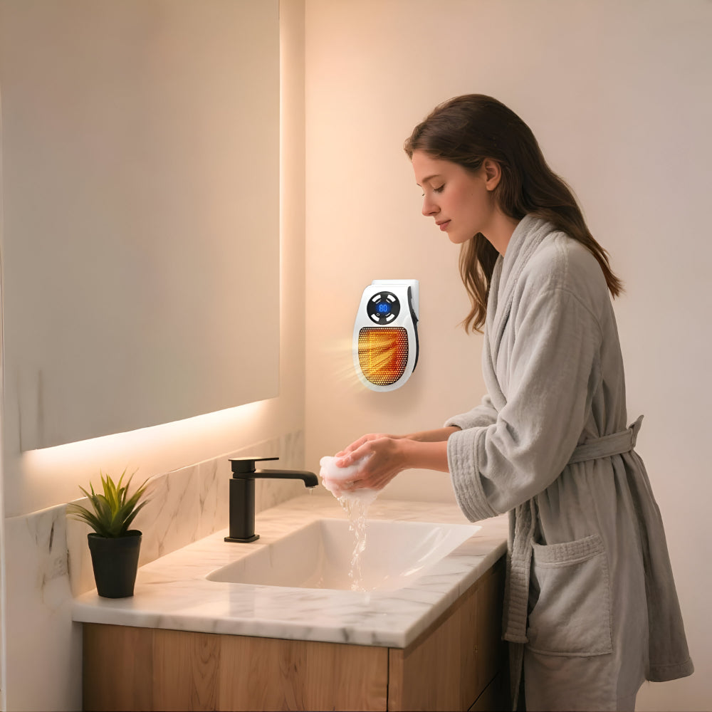 Plug-In Space Heater 350W – Mini Ceramic Wall Outlet Heater with Thermostat, 1-12 Hour Timer & LED Display, Bathroom & Office