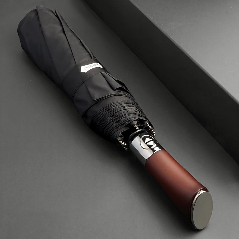 Large Automatic Umbrella with Wooden Handle – 48 in Windproof Golf-Size Umbrella with Fiberglass Frame, 4 Colors