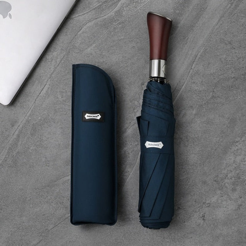 Large Automatic Umbrella with Wooden Handle – 48 in Windproof Golf-Size Umbrella with Fiberglass Frame, 4 Colors