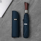 Large Automatic Umbrella with Wooden Handle – 48 in Windproof Golf-Size Umbrella with Fiberglass Frame, 4 Colors