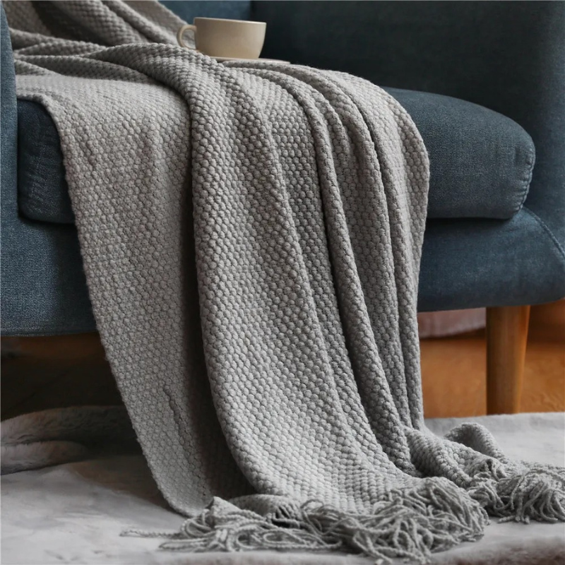 Knit Throw Blanket with Tassels – Soft Acrylic Merino-Look Throw for Couch & Bed, 9 Colors, 50 x 68 or 51 x 87 in