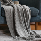 Knit Throw Blanket with Tassels – Soft Acrylic Merino-Look Throw for Couch & Bed, 9 Colors, 50 x 68 or 51 x 87 in