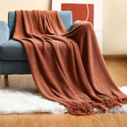Knit Throw Blanket with Tassels – Soft Acrylic Merino-Look Throw for Couch & Bed, 9 Colors, 50 x 68 or 51 x 87 in