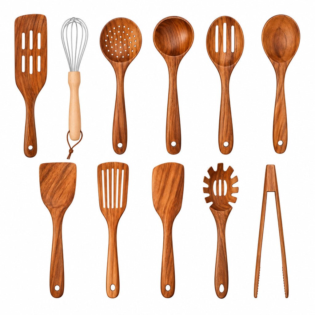 11-Piece Heat-Resistant Wooden Kitchen Set – Wooden Spoons & Cooking Utensils for Nonstick Cookware – WoodChef - Nalani - Fashion Clothing and Decor