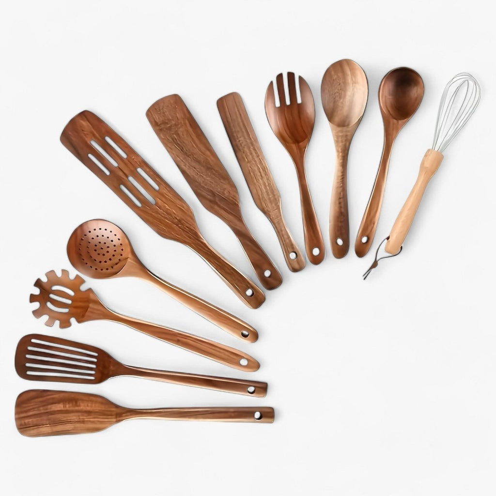 11-Piece Heat-Resistant Wooden Kitchen Set – Wooden Spoons & Cooking Utensils for Nonstick Cookware – WoodChef - Nalani - Fashion Clothing and Decor