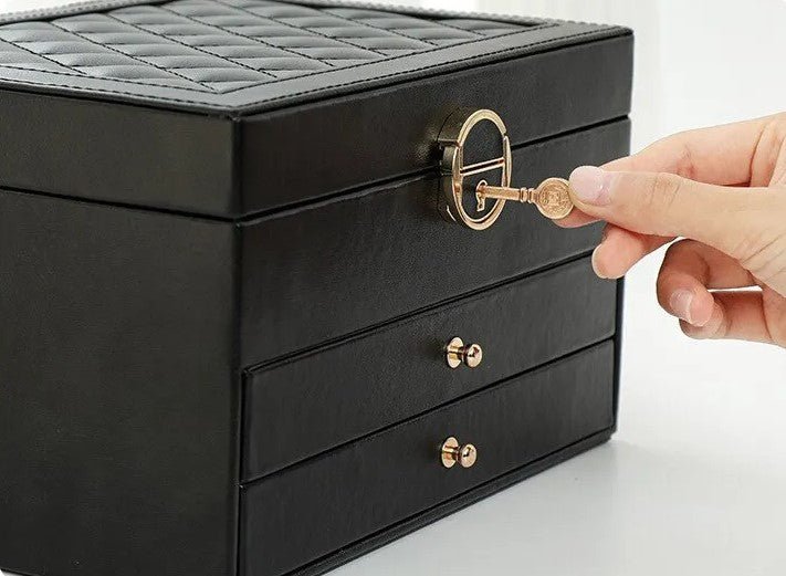 3-Tier Leather Jewellery Box - Multilayer Organiser with Drawers - Nalani - Fashion Clothing and Decor