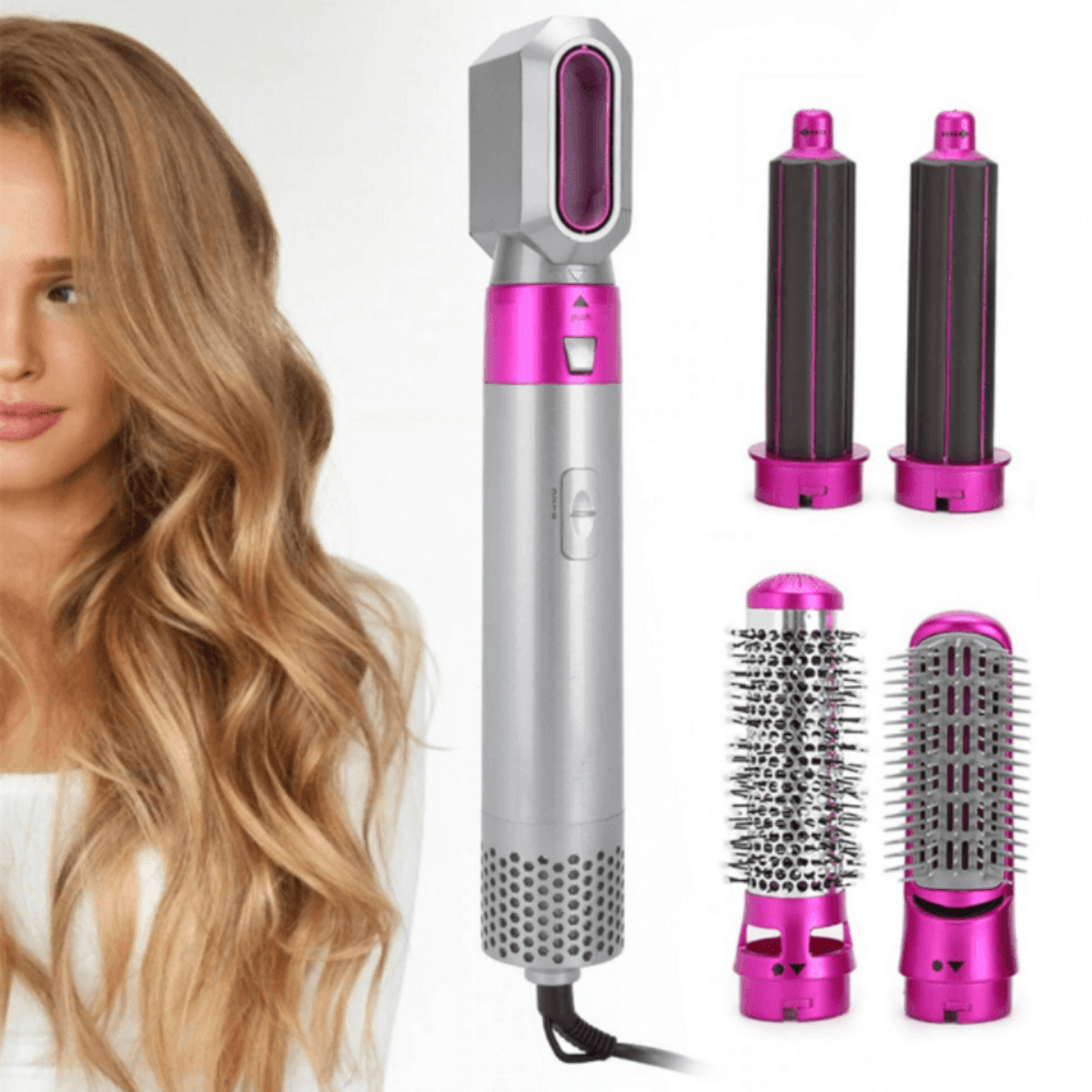 5-in-1 Air Styler – Hair Dryer Brush & Multi-Styler with Auto Curling Barrels, Smoothing & Volumizing Brushes, Heat Sensor - Nalani - Fashion Clothing and Decor
